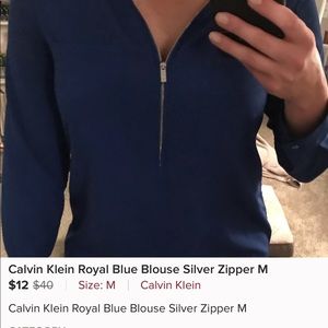 Calvin Klein navy blouse with zipper